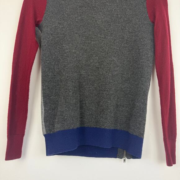 J.Crew Womens Asymmetrical Side Zip Wool Blend Color Block Grey/Red Sweater XXS - Picture 6 of 10